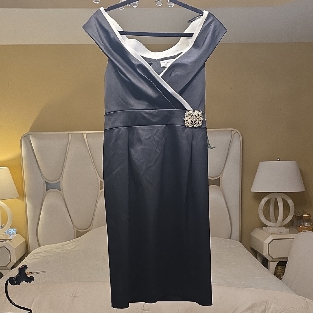 Victor Costa Black and White Jewel Midi Dress